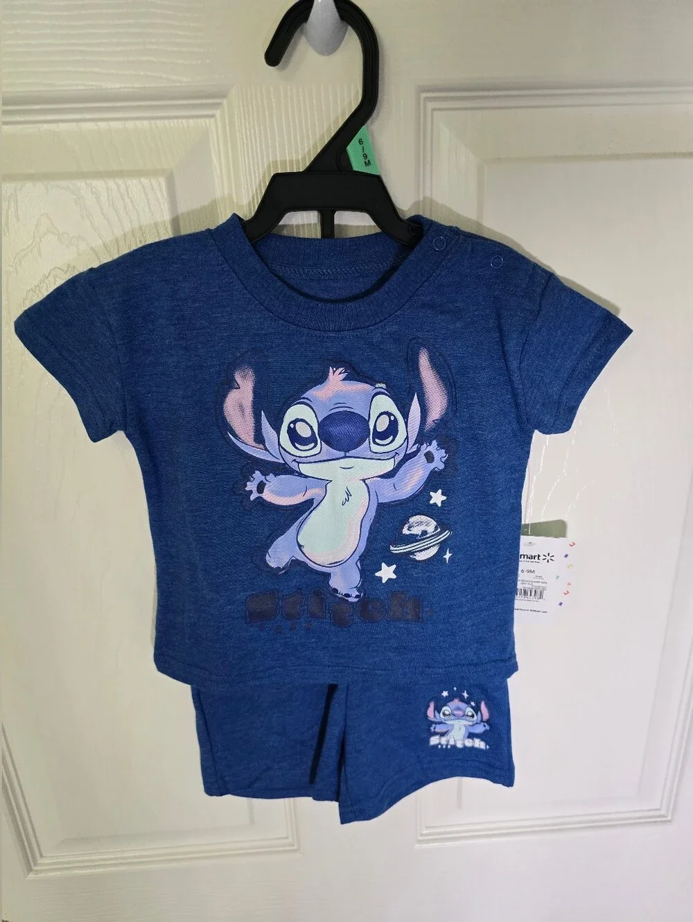 NWT Disney Stitch Boys Blue 2 Piece Short Shirt Set 6-9M